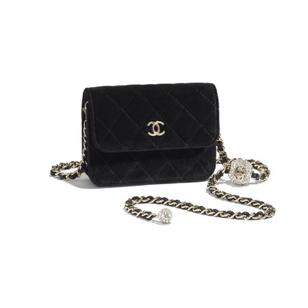 Chanel, clutch with chain Velvet, Strass & Gold-Tone Metal Black