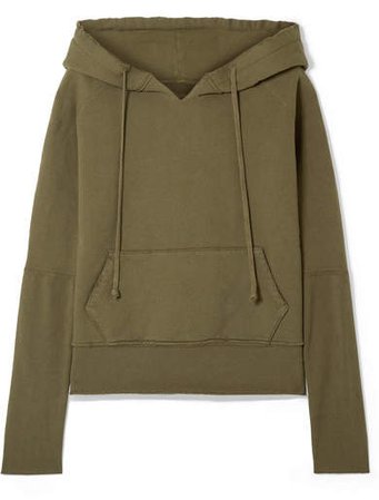 Janie Distressed Cotton-jersey Hoodie - Army green
