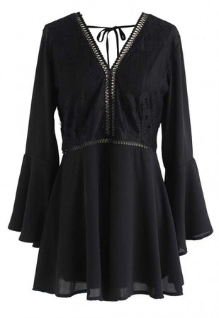 Stay Sassy V-Neck Lace Chiffon Playsuit in Black - DRESS - Retro, Indie and Unique Fashion