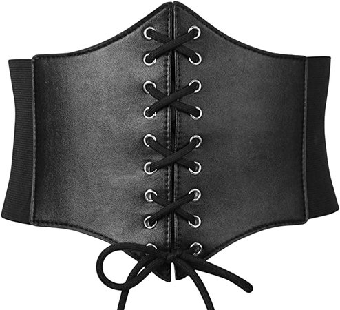 Black Corset Waist Belt for Women, Wide Elastic Tie Waspie Belt for Dresses 4.7inch, 01 Black, Fit Waist 30-33 inch at Amazon Women’s Clothing store