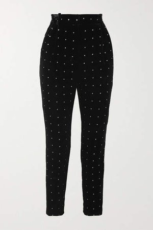 Breda Crystal-embellished Velvet Tapered Pants - Black