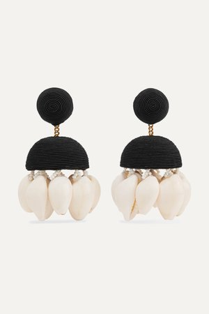 Black + Aquazzura Riviera cord, bead and shell clip earrings | Rebecca de Ravenel | NET-A-PORTER