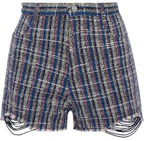 Hearty Distressed Boucle-tweed Cotton-blend Shorts