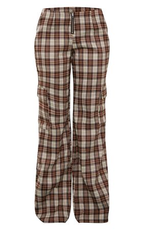 Brown Checked Seam Detail Wide Leg Trousers | PrettyLittleThing USA