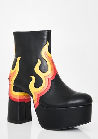 Dollskill Chunky heel black fire boots