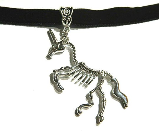 Amazon.com: Handmade Unicorn Skeleton Pendant on Black Velvet Choker Skeletal Horse Pendant silvertone Gothic Necklace: Jewelry