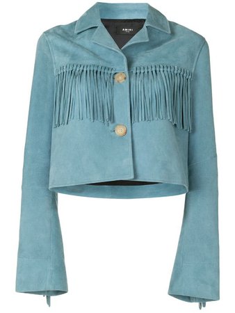 Shop blue AMIRI fringe leather jacket with Express Delivery - Farfetch