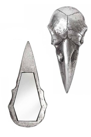 Raven Skull Antique Silver Hand Mirror by Alchemy Gothic