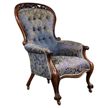 Victorian Walnut Carved Open Armchair For Sale at 1stDibs