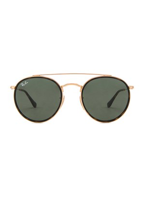 Ray-Ban Round Double Bridge in Gold & Green Classic | REVOLVE