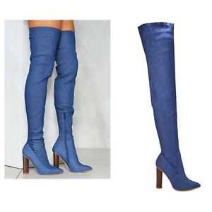 TRUFFLE SIZE 3 36 DENIM BLUE JEANS TALL SLIM LEG OVER KNEE LONG THIGH BOOTS BNWB | eBay