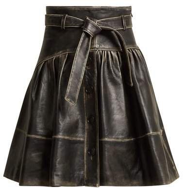 Distressed Leather A Line Skirt - Womens - Black