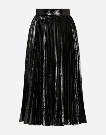 Women's Skirts in Black | Pleated midi skirt in flowing lamé velvet | Dolce&Gabbana