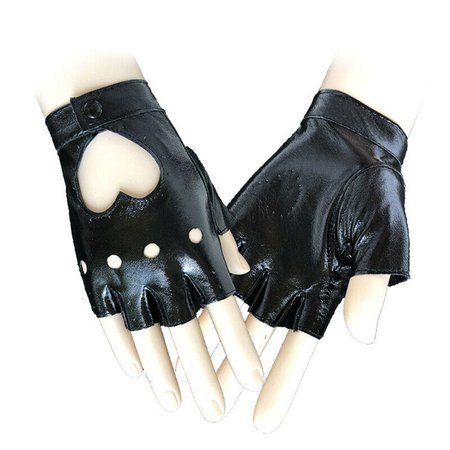 Nuclear Waste Underground Fingerless Black Faux Leather Heart Cut Out Gloves VAR
