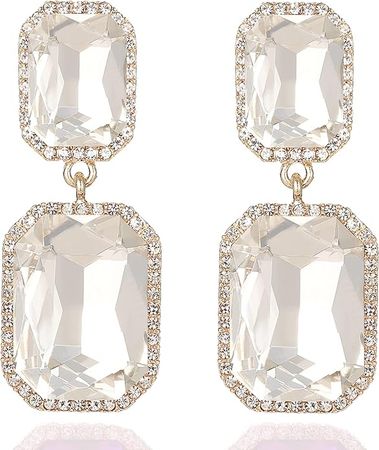 Amazon.com: VANGETIMI Champagne Vintage Rhinestone Statement Earrings Big Crystal Rectangle Drop Dangle Earrings Evening Prom Pageant Jewelry Earrings for Women: Clothing, Shoes & Jewelry