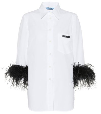 Prada - Feather-trimmed cotton shirt | Mytheresa