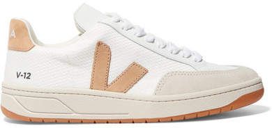 V-12 Mesh, Leather And Nubuck Sneakers - White