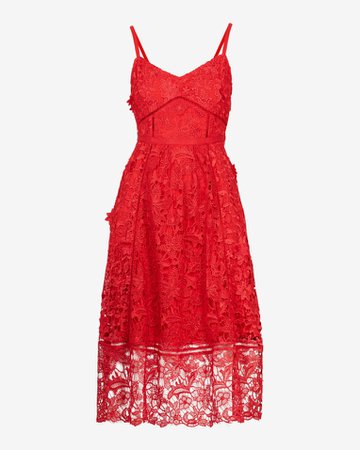Mixed lace midi dress - Red | Dresses | Ted Baker UK