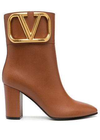VALENTINO GARAVANI | Boots | HEEL ANKLE BOOTS | Vlogo Leather Boots | Brown | Tessabit Shop Online