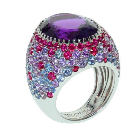 Amethyst Multi-Color Sapphire 18 Karat White Gold Ring by Mousson Atelier