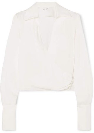The Line By K - Dayna Satin Wrap Blouse - Cream