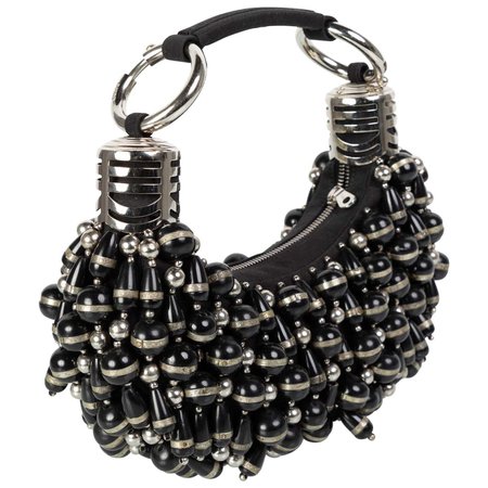 Vintage Chloe Black Silver Beaded Bracelet Hobo Bag For Sale at 1stDibs