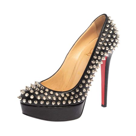 *clipped by @luci-her* Christian Louboutin Black Leather Bianca Spikes Pumps Size 37 For Sale at 1stDibs