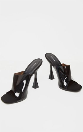 Black Flare Heel Mule Sandal | Shoes | PrettyLittleThing USA