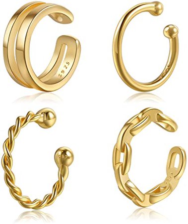 Amazon.com: Ear Cuff 18K Gold Plated Sterling Silver Fake Ear Cuffs for Women Non-Piercing Cartilage Earrings: Clothing