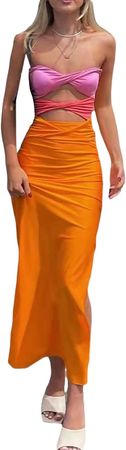 Amazon.com: Seyumixi Women Hollow Out Long Dress Bodycon Backless Maxi Dress V Neck Spaghetti Strap Cocktail Dress : Clothing, Shoes & Jewelry