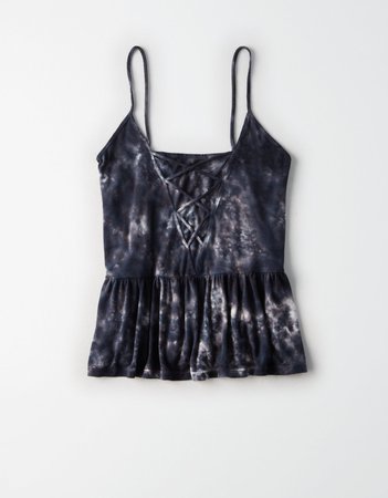 AE Soft & Sexy Lace-Up Cami, Washed Black | American Eagle Outfitters