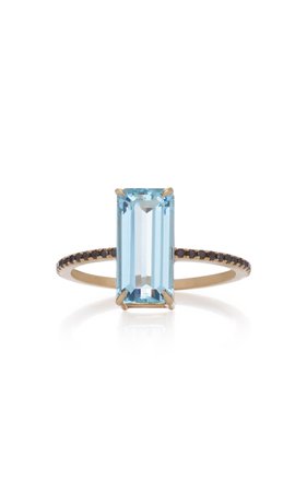 18K Gold, Aquamarine and Black Diamond Ring by Yi Collection | Moda Operandi