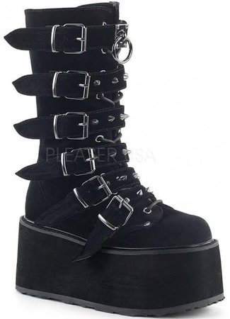 Damned Black Velvet Buckled Gothic Boots