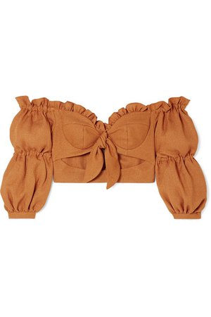 PatBO | Cropped ruffled off-the-shoulder woven top | NET-A-PORTER.COM