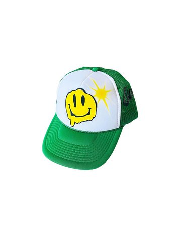 KAM VERCETTI sur Instagram : GREEN AIRBRUSHED “SMILEY RAVE” TRUCKER WITH SUMMERS RAVE AIRBRUSHED ON BOTH SIDES W/ @1lilpsycho