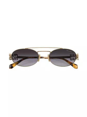 Miu Miu Eyewear logo-lettering oval-frame Sunglasses - Farfetch