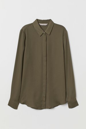 Long-sleeved Blouse - Khaki green - Ladies | H&M US