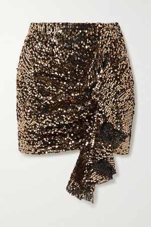 Emely Ruffled Sequined Tulle Mini Skirt - Gold