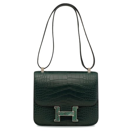 A LIMITED EDITION MATTE VERT TITIEN ALLIGATOR CONSTANCE 24 BAG WITH A TURQUOISE MARBLE CLASP