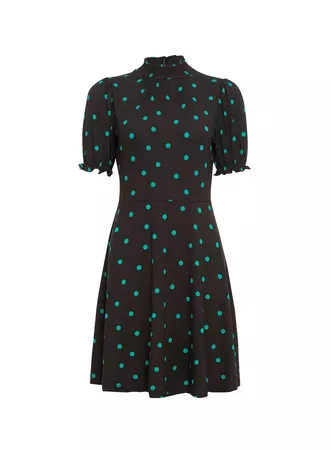 Green Spot Sheered Neck Dress | Dorothy Perkins