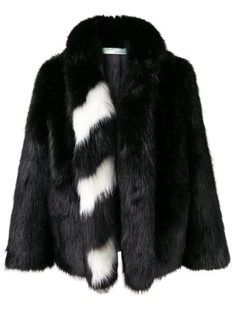 Off-White striped collar fur jacket