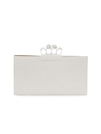 Shop Alexander McQueen Four-Ring Croc-Embossed Leather Flat Pouch | Saks Fifth Avenue