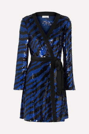 Maria Tiger-print Sequined Chiffon Mini Dress - Bright blue