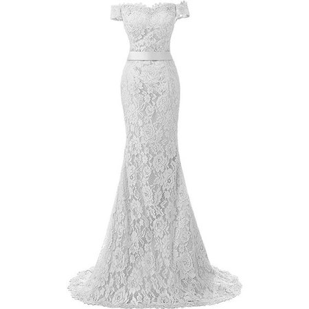 DINGZAN Off Shoulder Cap Sleeves Mermaid Lace Wedding Reception Dress