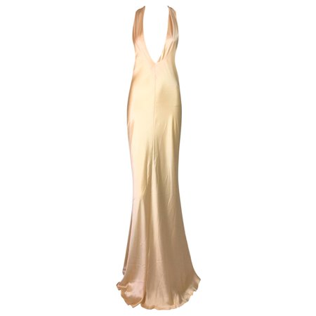 F/W 2002 Dolce & Gabbana Cream Satin Plunging Old Hollywood Gown Dress