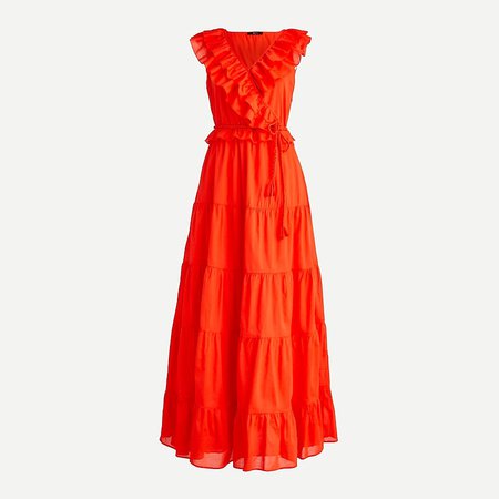 J.Crew: Ruffle-front Maxi Dress With Braided Belt For Women coral