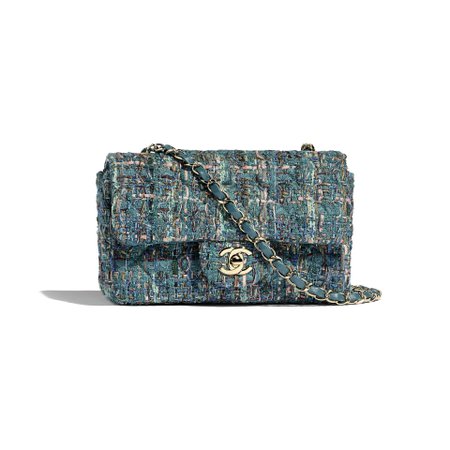 Tweed & Gold-Tone Metal Turquoise Mini Flap Bag | CHANEL