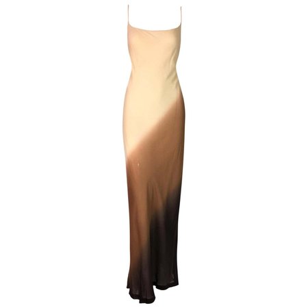 NWT 1997 Gucci by Tom Ford Sheer Nude and Brown Ombre Silk Gown Dress For Sale at 1stDibs