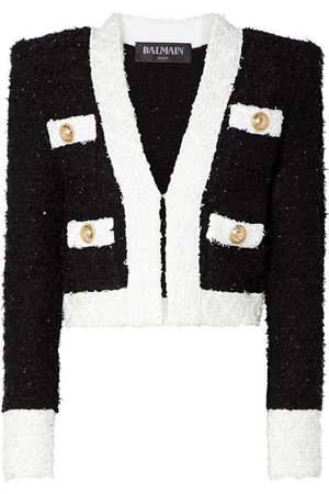 Balmain Cropped embellished tweed blazer