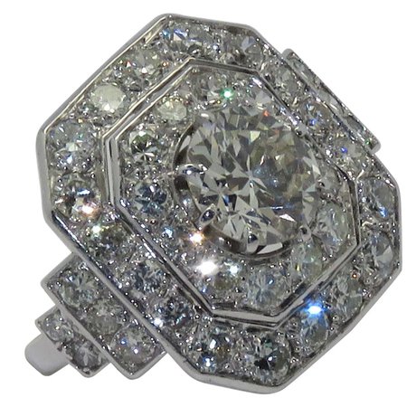Art Deco Platinum and Diamonds French Ring For Sale at 1stDibs